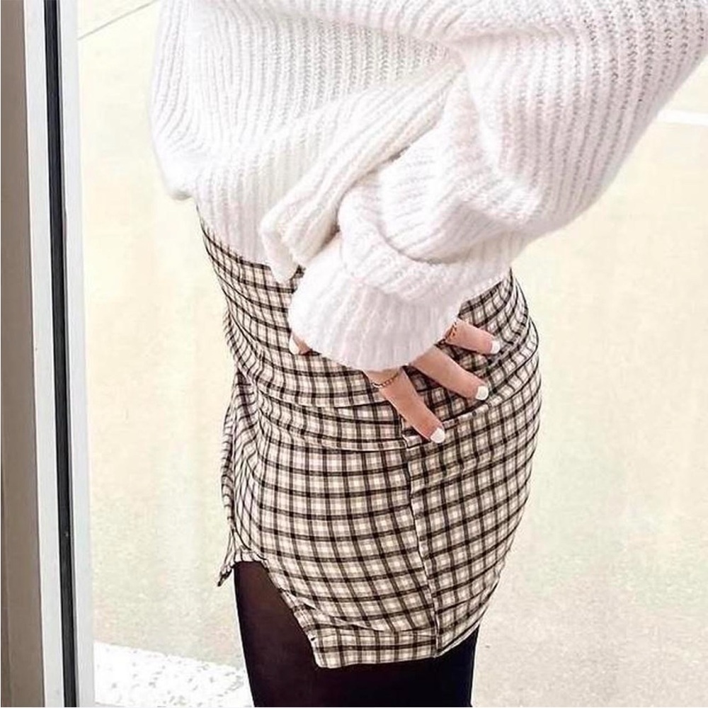 Garage Checkered Mini Skirt in Brown and White - Picture 2 of 3